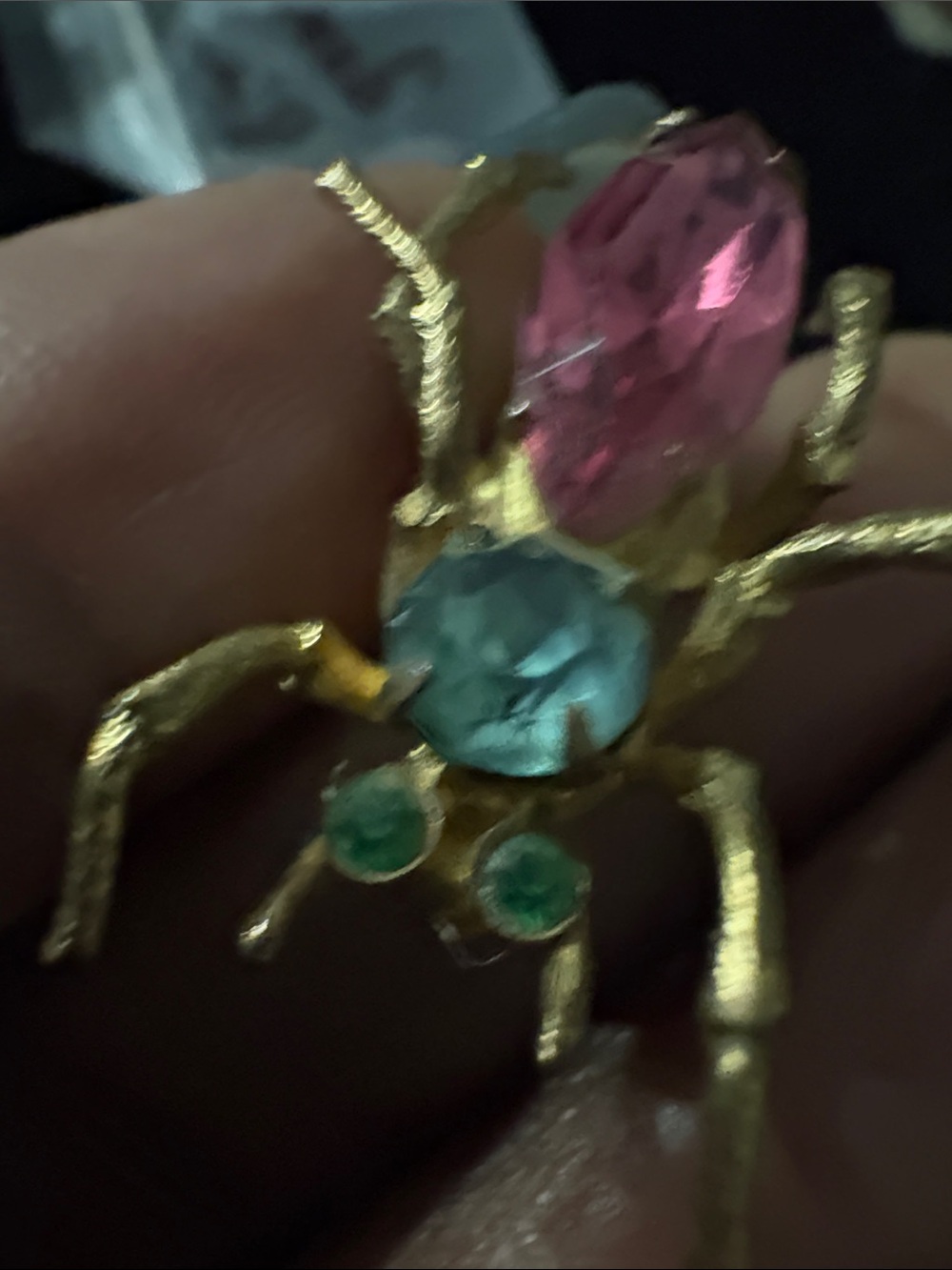 Gold-Tone Pink and Teal Crystal Insect Brooch - Women's Jewelry